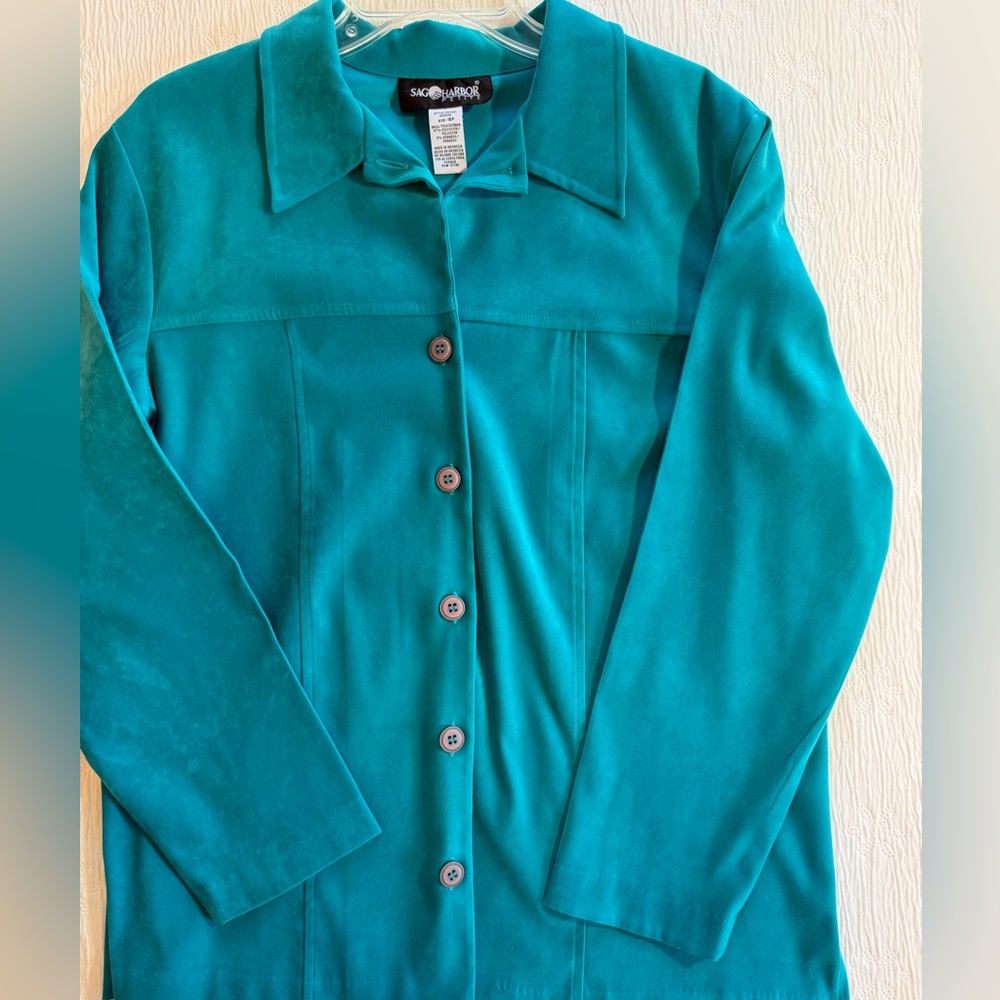 Sag Harbor Suede Jacket Turquoise Size 16p - image 5